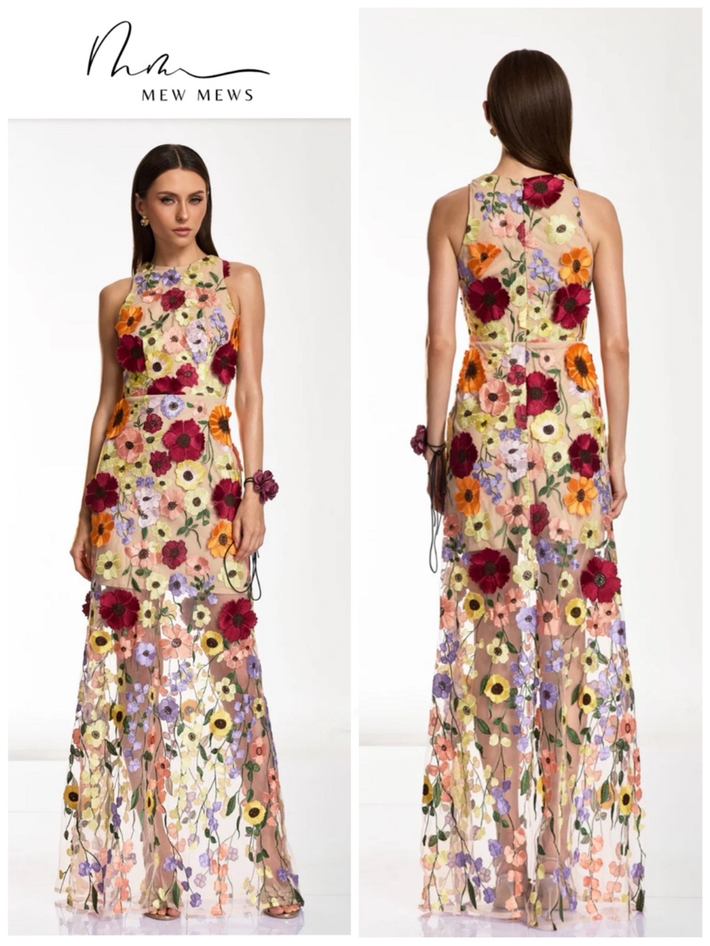 Mew Mews Saige Sleeveless Mesh Flower Maxi Dress NWT ~ Size L ~ CL1
